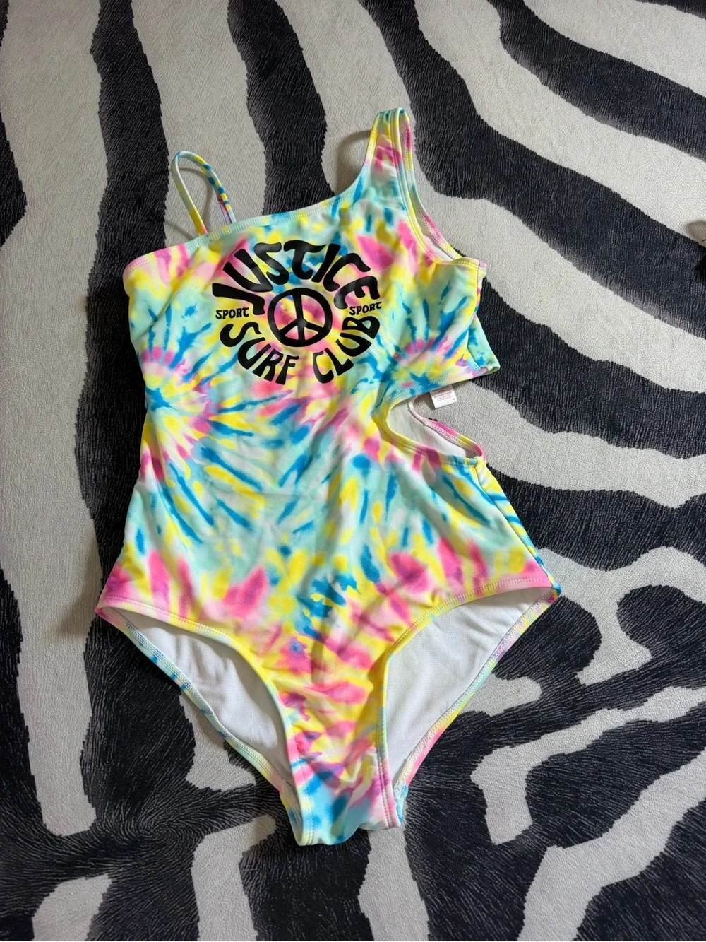 Justice Tie-Dye One-Shoulder Surf Club Swimsuit - Yellow Pink Blue